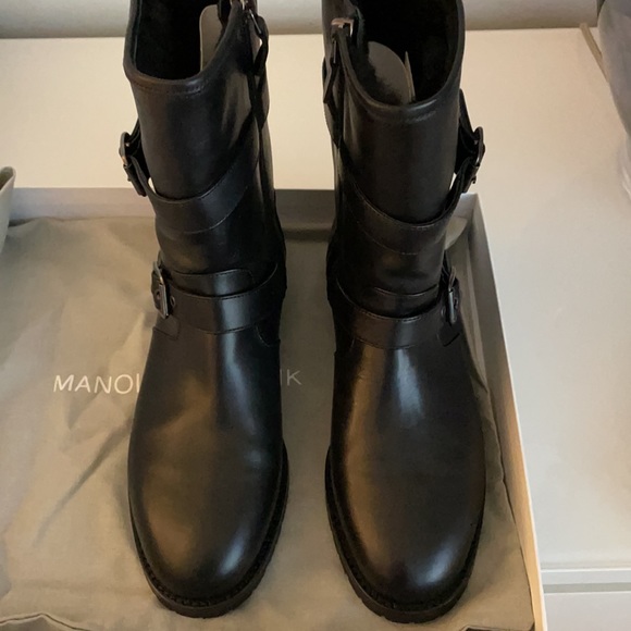 Manolo Blahnik motorcycle fur leather boots  8 - Picture 6 of 10